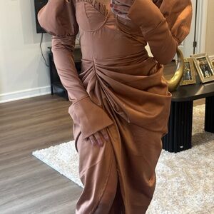 PrettyLittleThing Copper Long Sleeve Dress